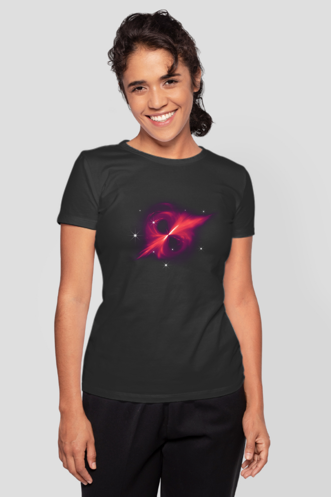 Black Hole Printed T-Shirt For Women - WowWaves - 3