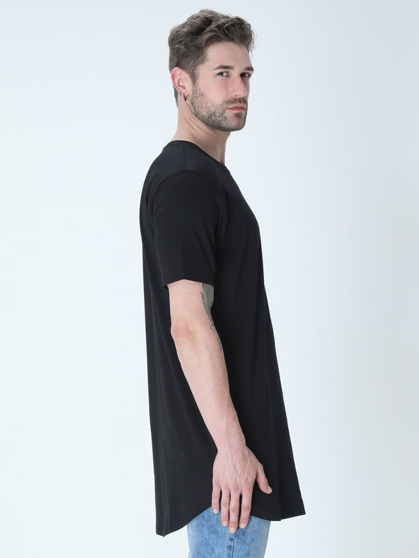 Black Longline T-Shirt For Men - WowWaves