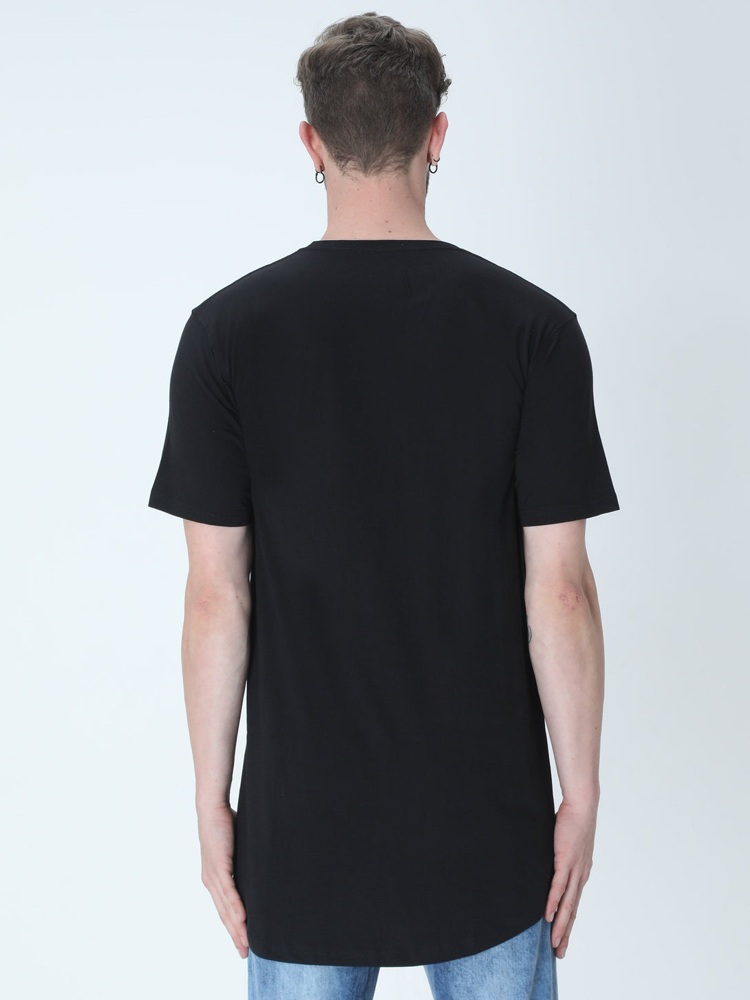 Black Longline T-Shirt For Men - WowWaves - 6