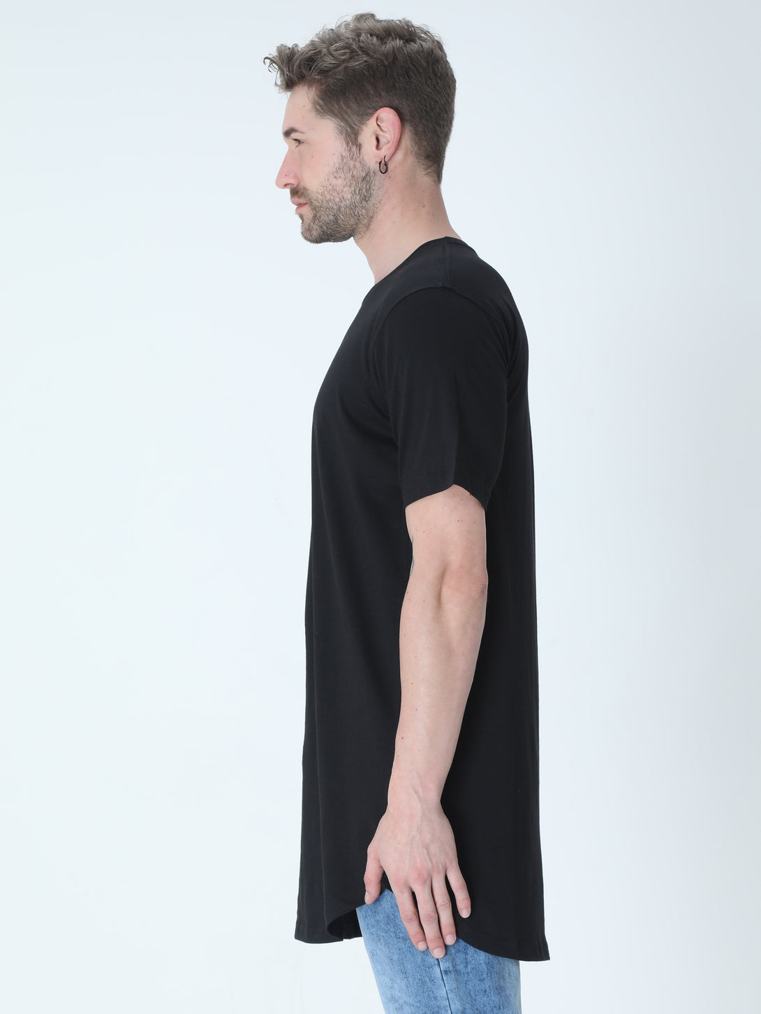 Black Longline T-Shirt For Men - WowWaves - 5