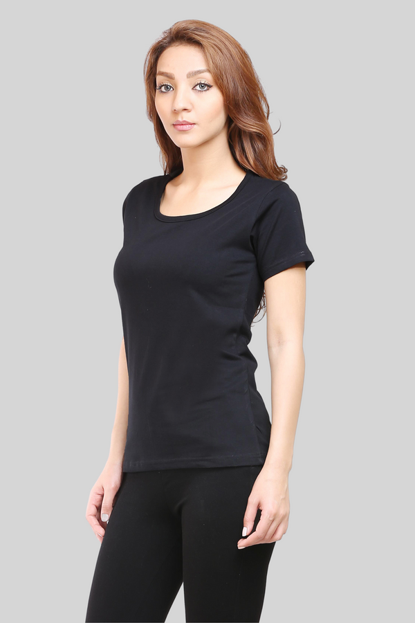 Black Scoop Neck T-Shirt For Women - WowWaves