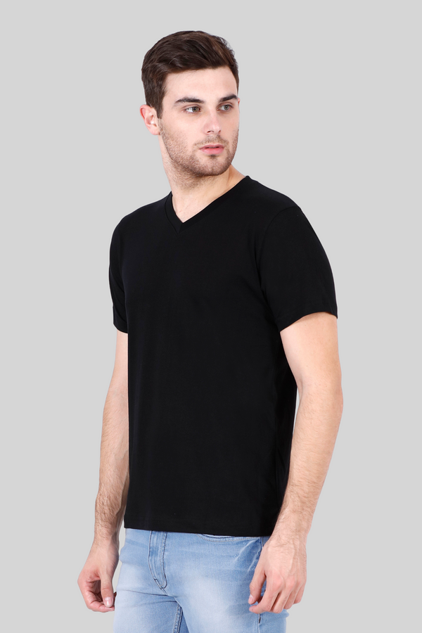Black V Neck T-Shirt For Men - WowWaves