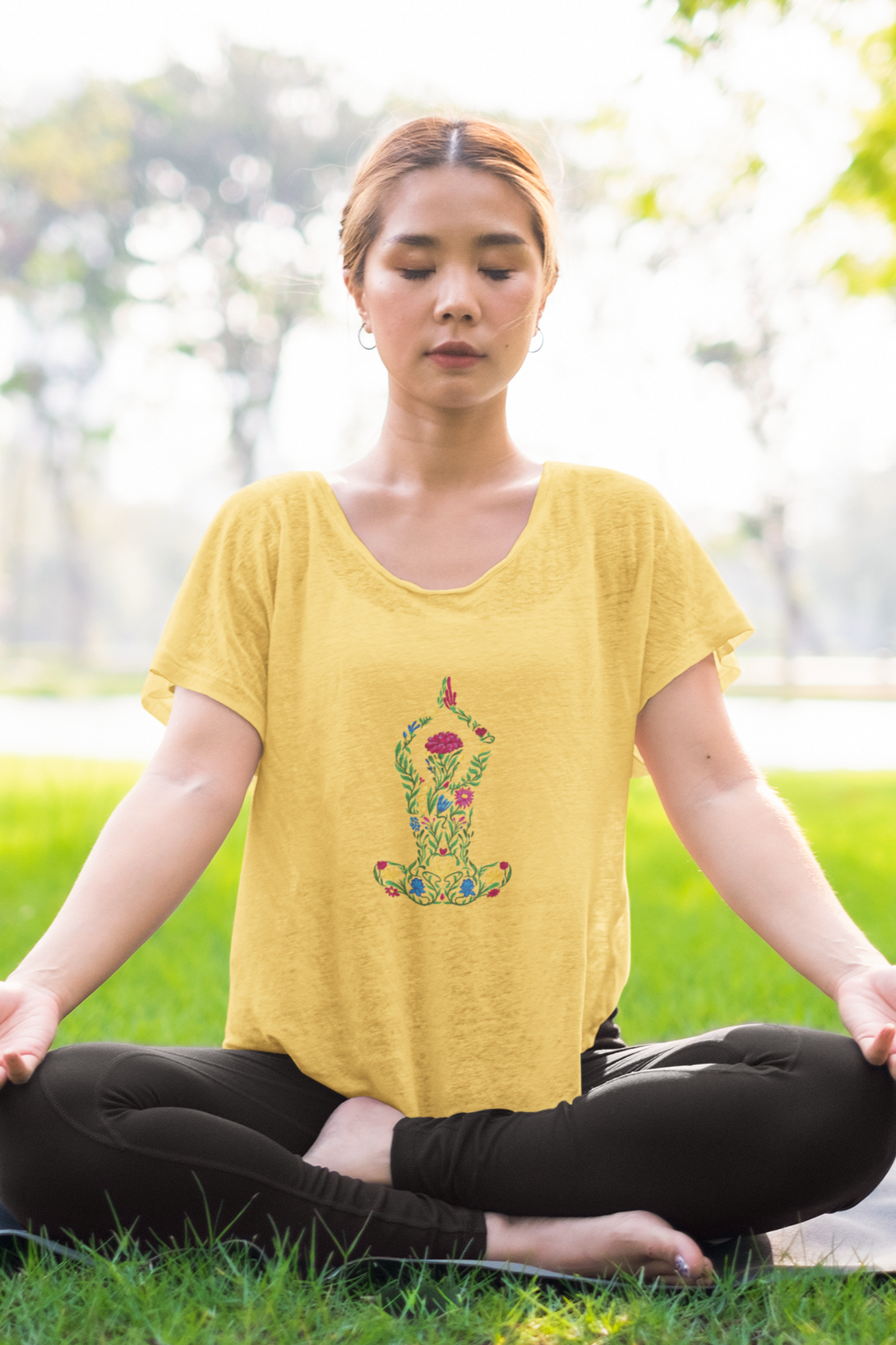 Blooming Asana Printed Scoop Neck T-Shirt For Women - WowWaves - 3
