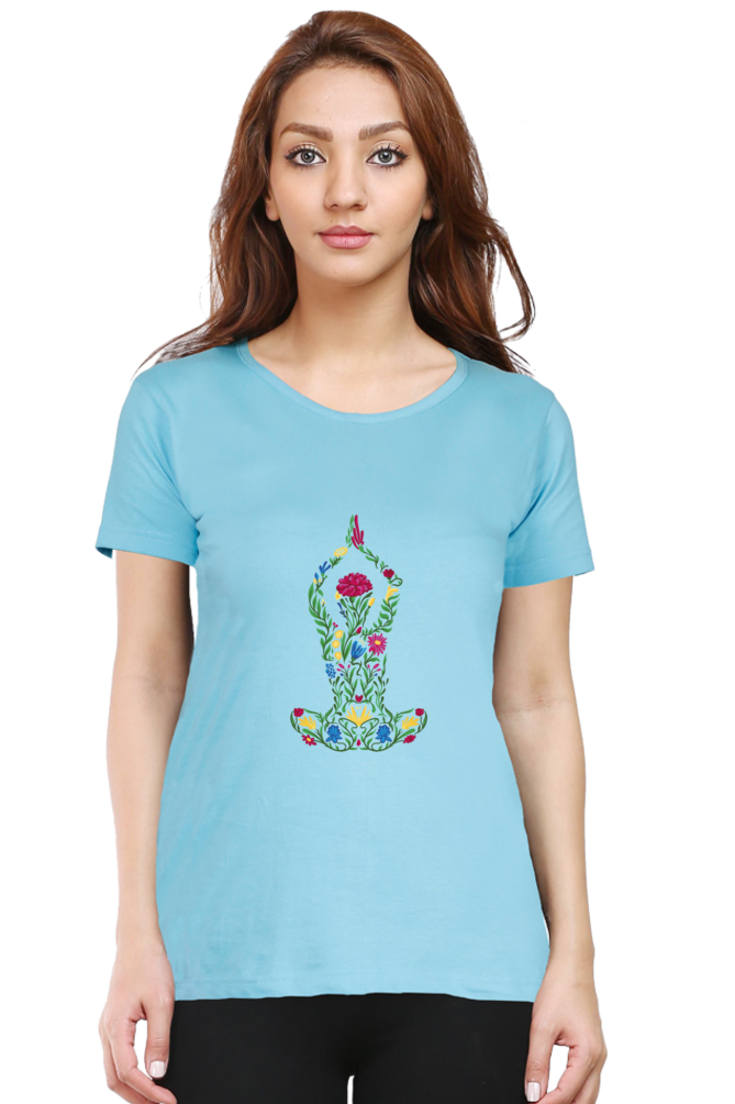 Blooming Asana Printed Scoop Neck T-Shirt For Women - WowWaves - 10