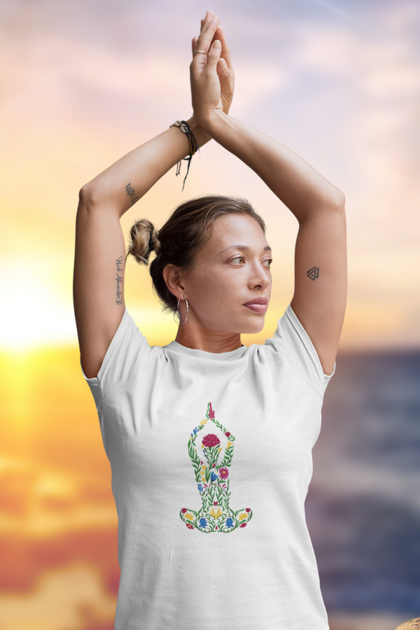 Blossom Pose Printed T-Shirt For Women - WowWaves