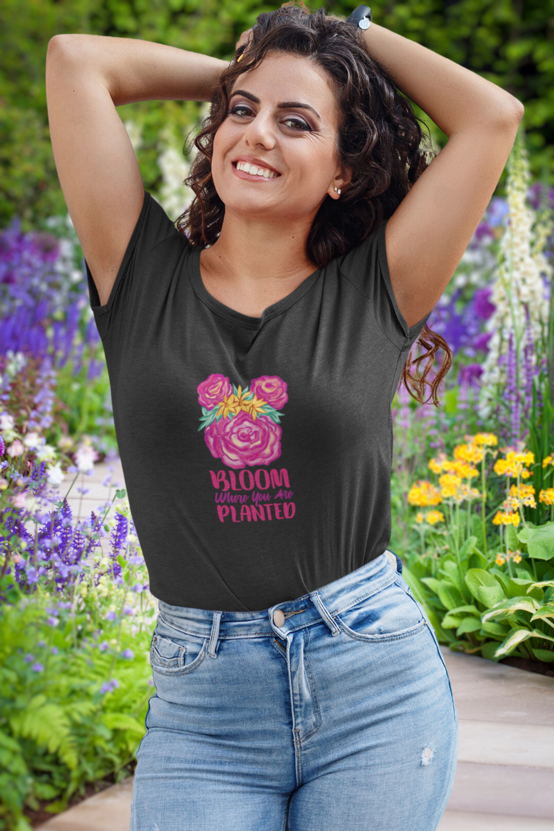 Blooming Flowers Printed Scoop Neck T-Shirt For Women - WowWaves - 6