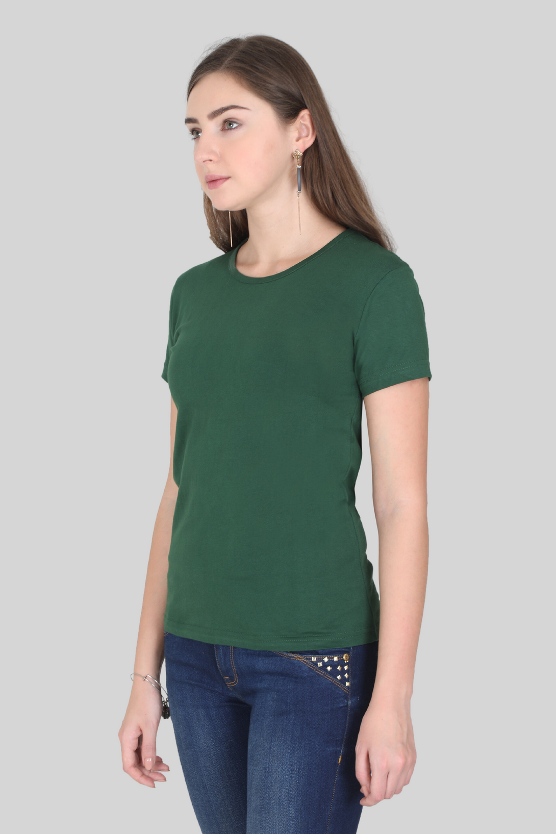 Bottle Green Scoop Neck T-Shirt For Women - WowWaves