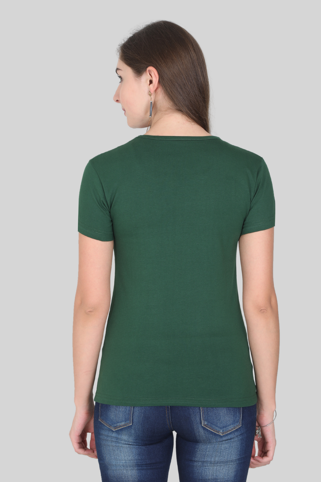 Bottle Green Scoop Neck T-Shirt For Women - WowWaves - 5