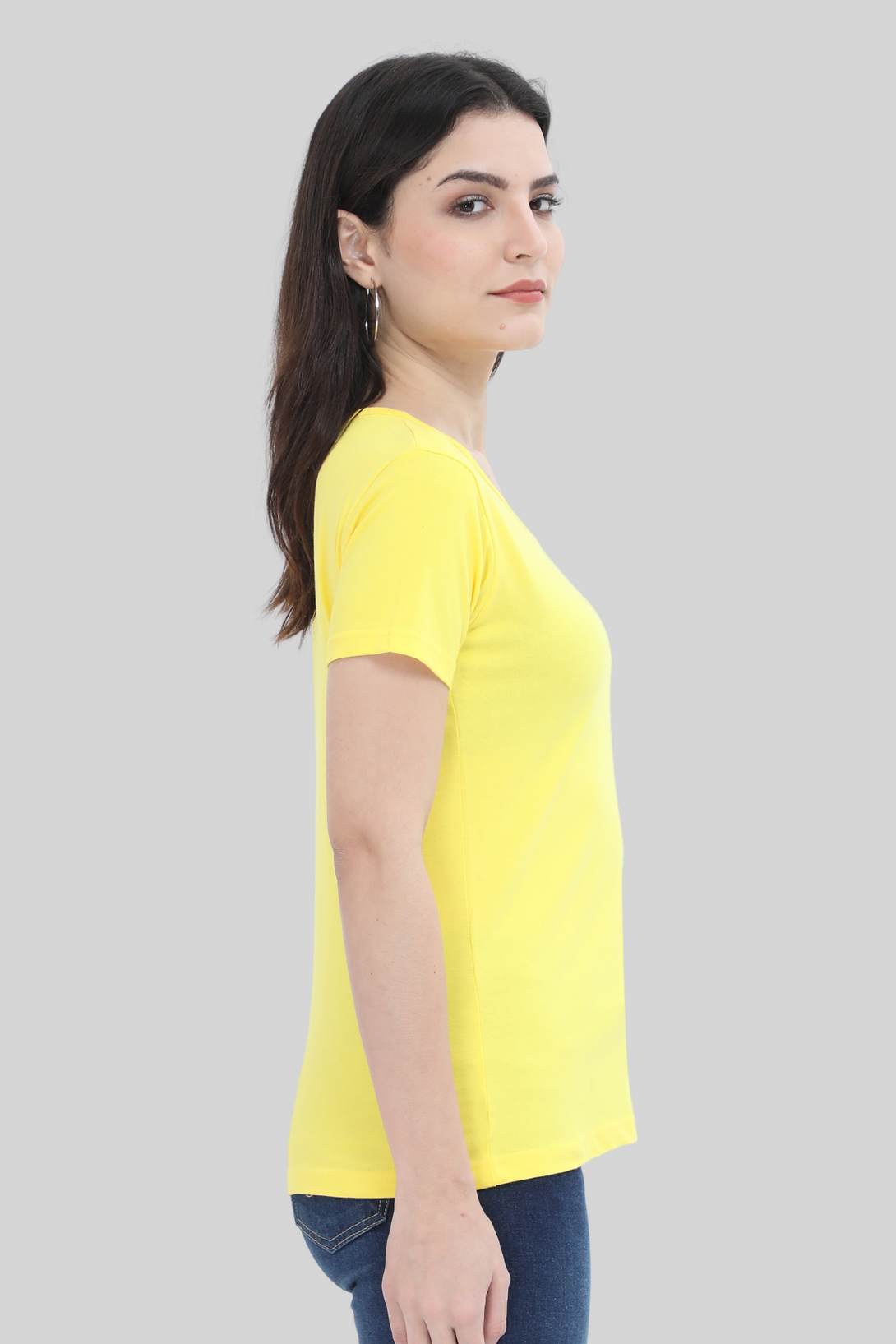 Bright Yellow Scoop Neck T-Shirt For Women - WowWaves