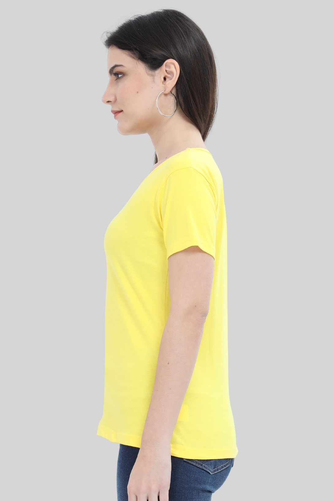 Bright Yellow Scoop Neck T-Shirt For Women - WowWaves - 3