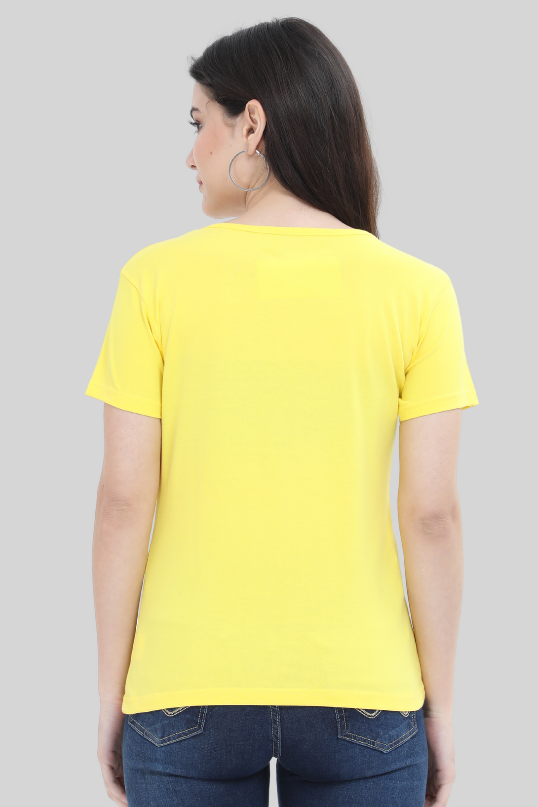 Bright Yellow Scoop Neck T-Shirt For Women - WowWaves - 2