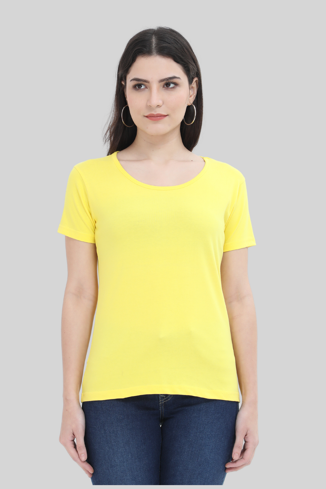 Bright Yellow Scoop Neck T-Shirt For Women - WowWaves - 1