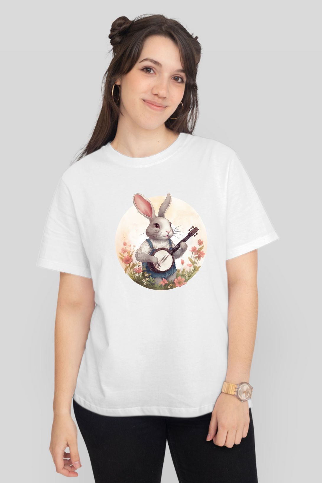 Bunny Jammin Printed T-Shirt For Women - WowWaves - 9