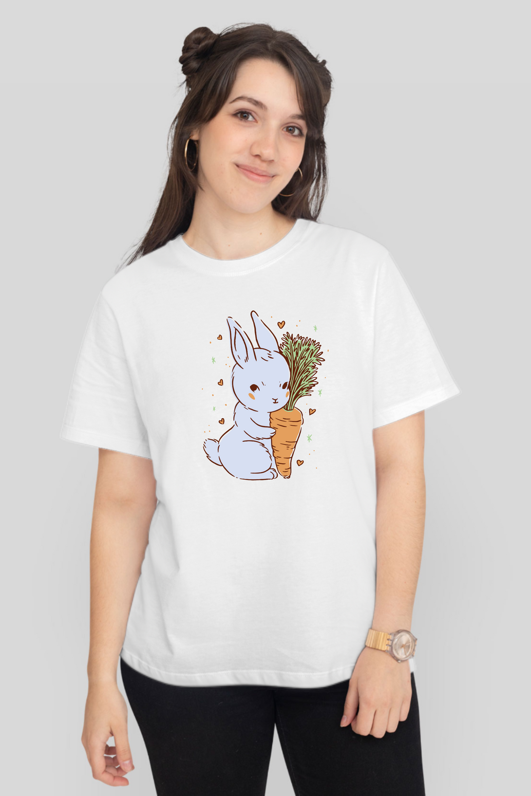Bunny Love Printed T-Shirt For Women - WowWaves - 12