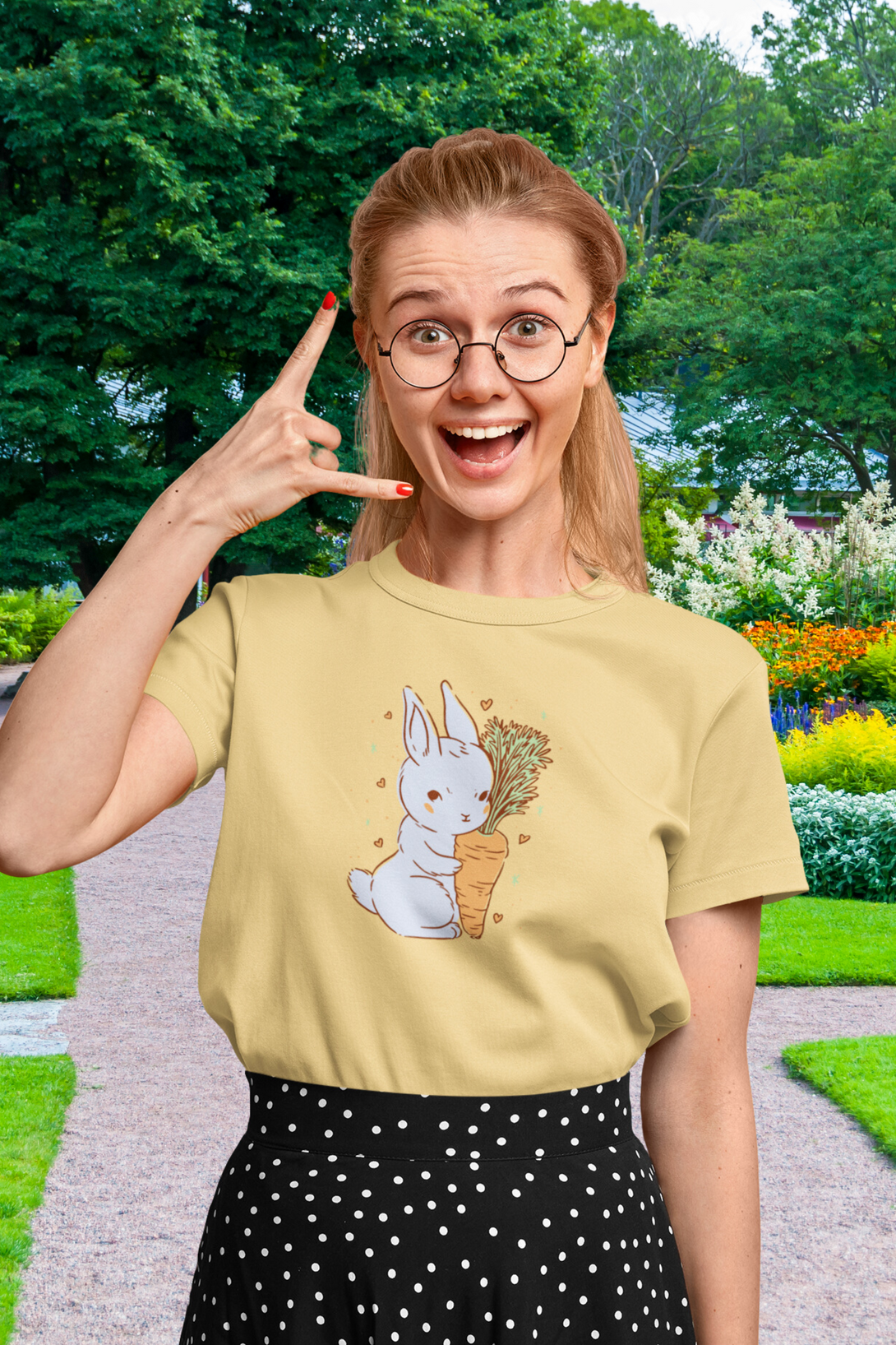 Bunny Love Printed T-Shirt For Women - WowWaves - 2