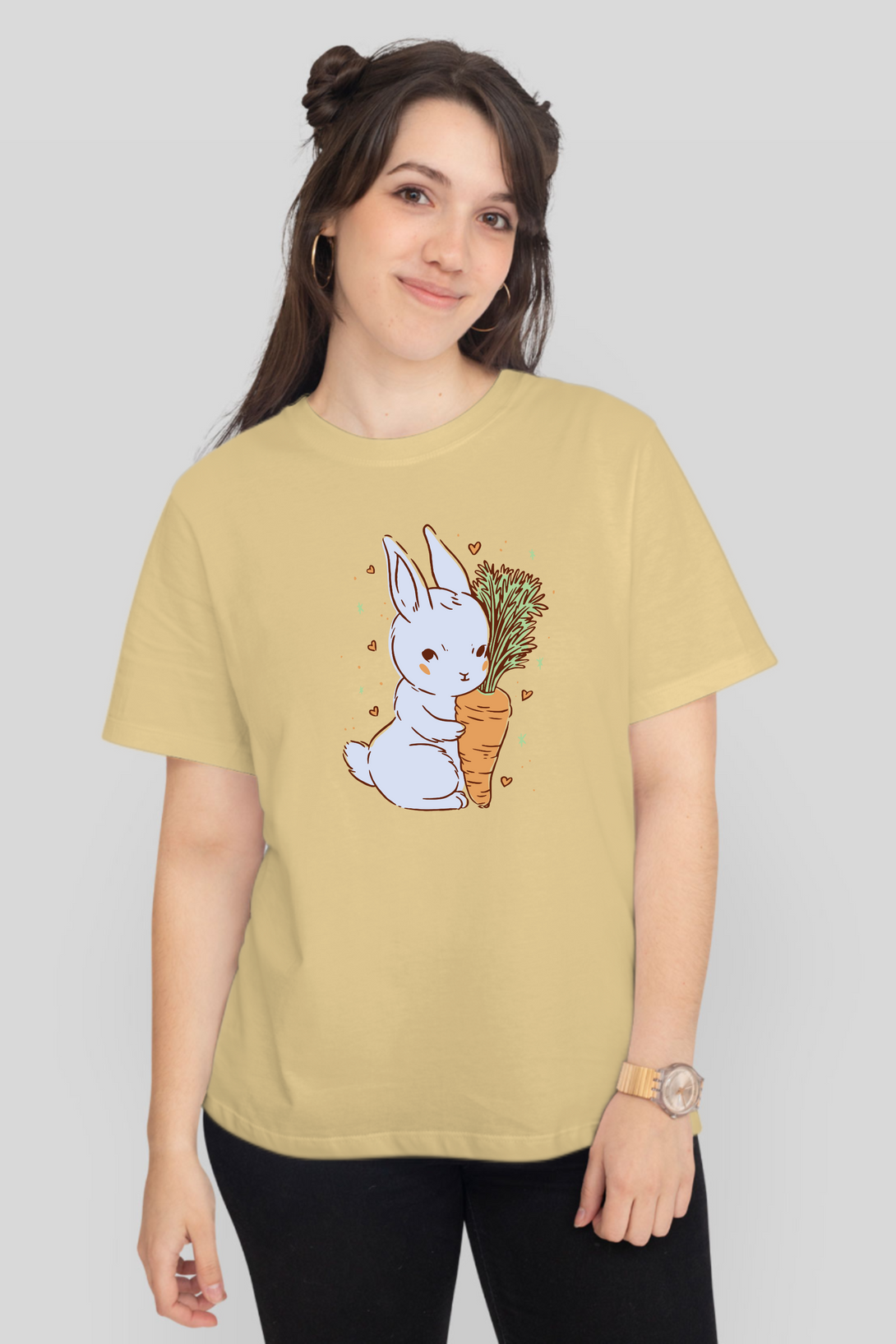 Bunny Love Printed T-Shirt For Women - WowWaves - 11
