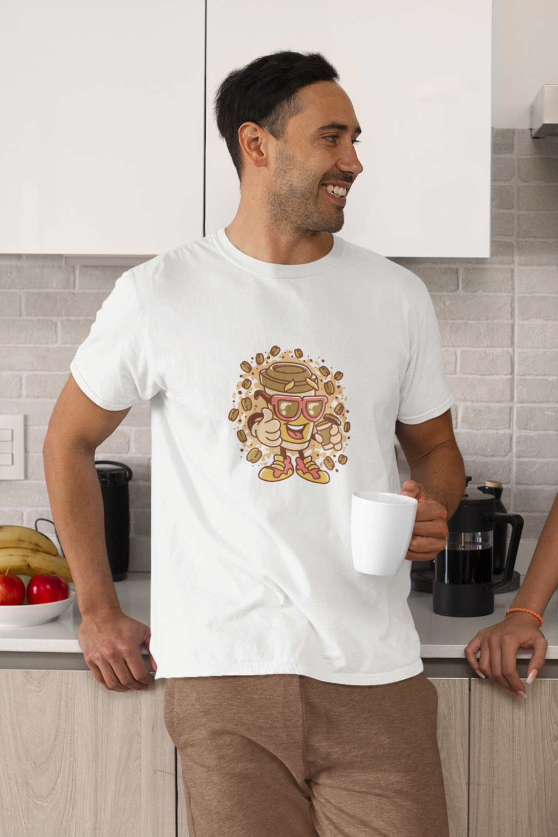 Cup With Coffee Beans Printed T-Shirt For Men - WowWaves - 2