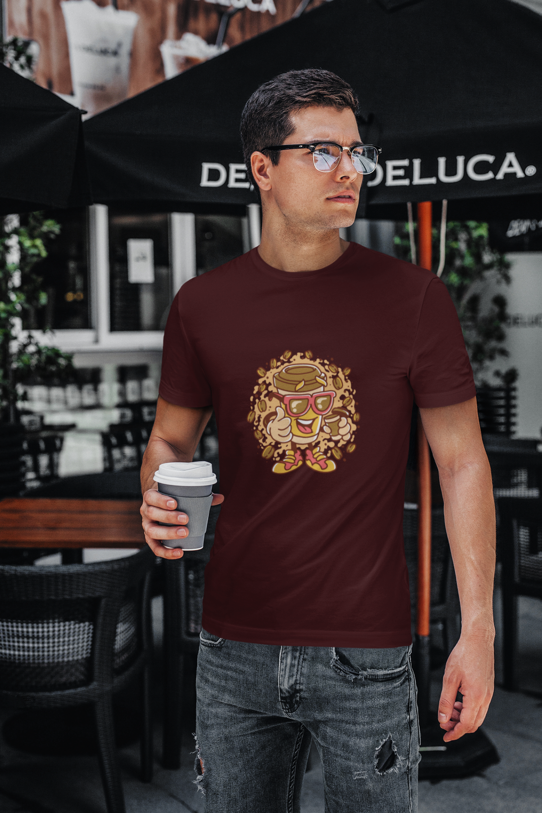 Cup With Coffee Beans Printed T-Shirt For Men - WowWaves - 6