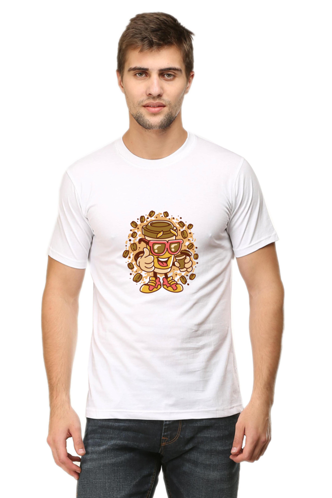 Cup With Coffee Beans Printed T-Shirt For Men - WowWaves - 7