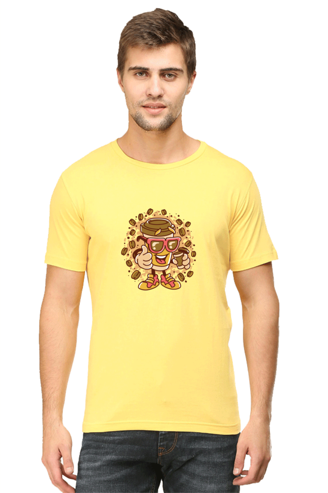 Cup With Coffee Beans Printed T-Shirt For Men - WowWaves - 8