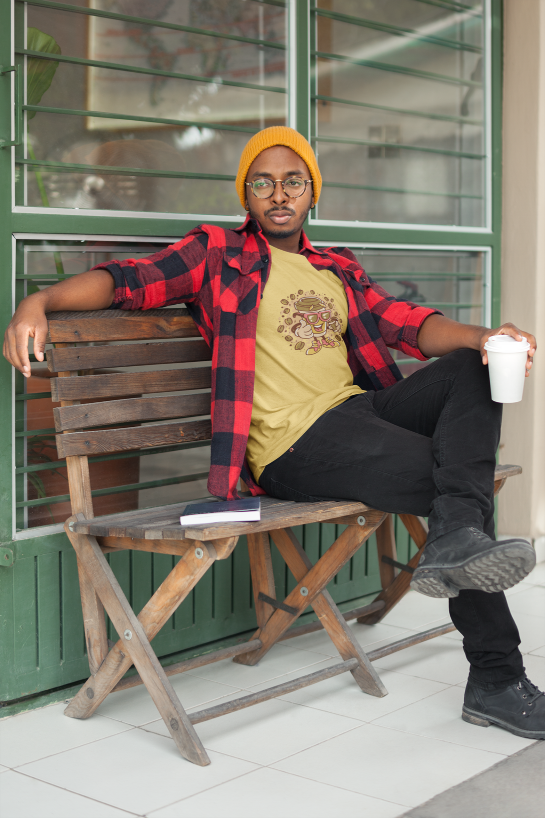 Cup With Coffee Beans Printed T-Shirt For Men - WowWaves - 3