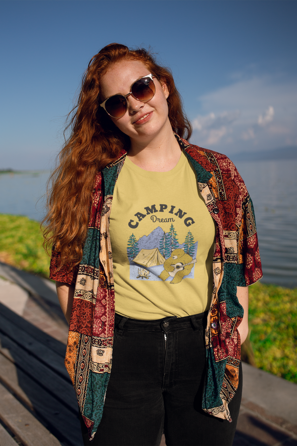 Camping Dream Printed T-Shirt For Women - WowWaves