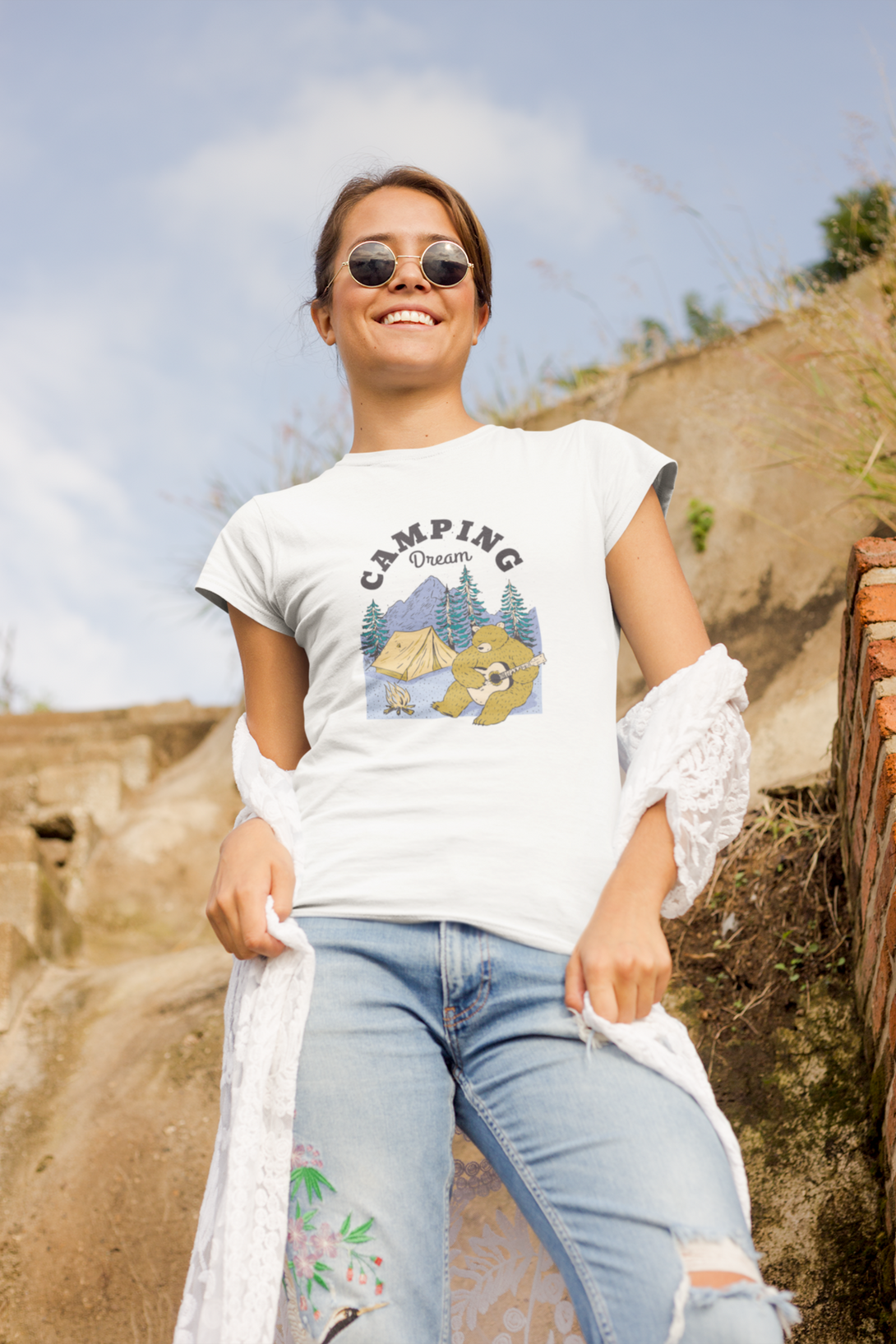 Camping Dream Printed T-Shirt For Women - WowWaves - 5