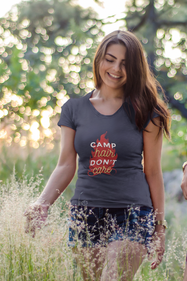 Camping Vibes Printed Scoop Neck T-Shirt For Women - WowWaves