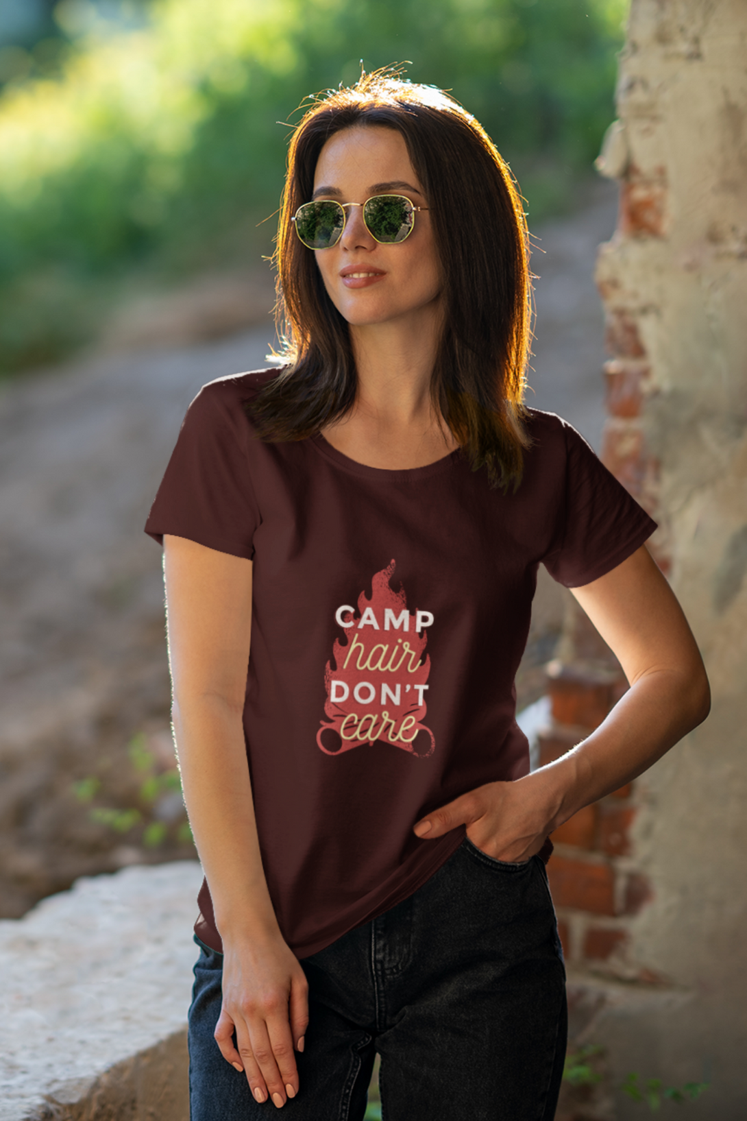 Camping Vibes Printed Scoop Neck T-Shirt For Women - WowWaves - 7
