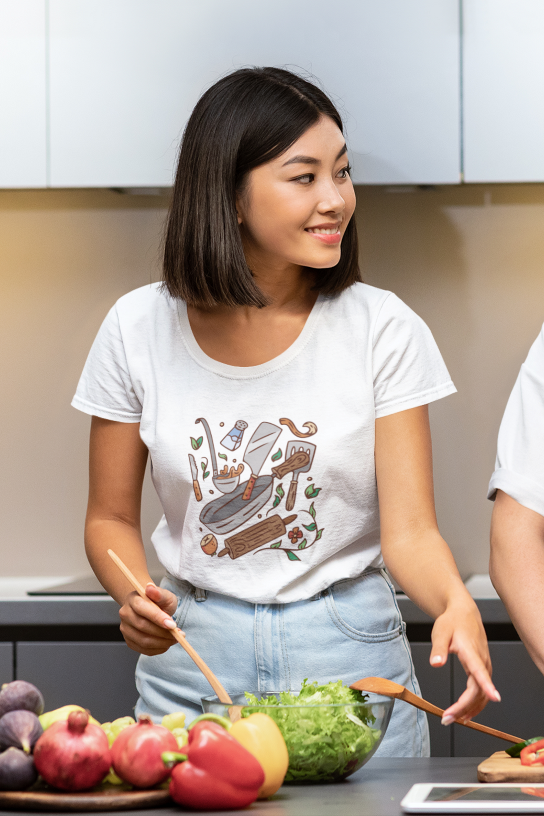 Kitchen Elements Printed Scoop Neck T-Shirt For Women - WowWaves - 2