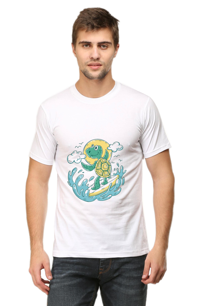 Turtle Surfer White Printed T-Shirt For Men - WowWaves - 5