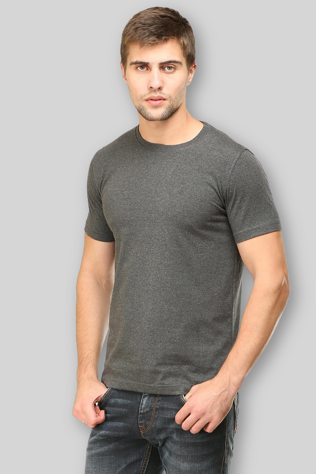 Charcoal Melange T Shirt For Men - WowWaves - 2