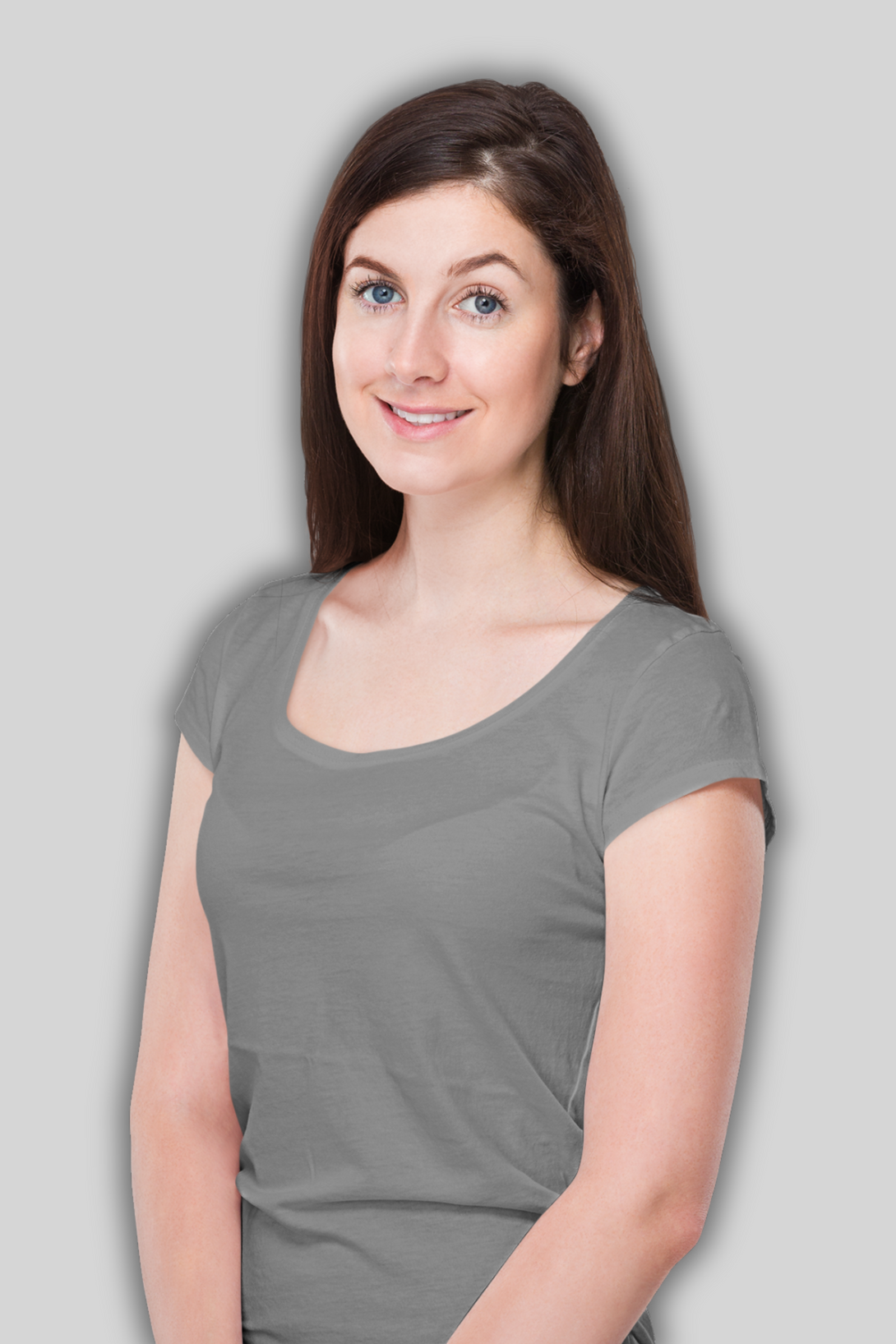 Charcoal Melange Scoop Neck T-Shirt For Women - WowWaves - 2