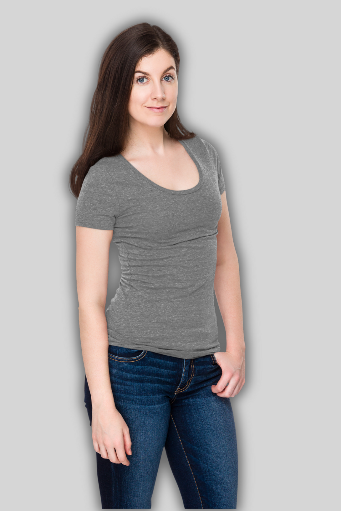 Charcoal Melange Scoop Neck T-Shirt For Women - WowWaves - 1
