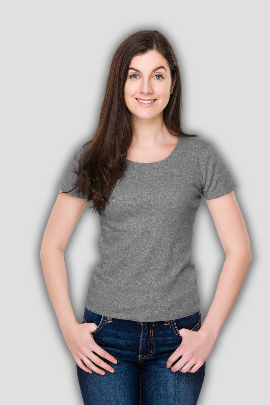 Charcoal Melange Scoop Neck T-Shirt For Women - WowWaves - 3
