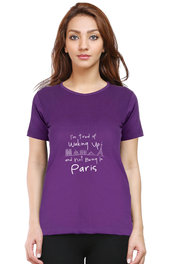 Paris Dreaming Printed Scoop Neck T-Shirt For Women - WowWaves - 8