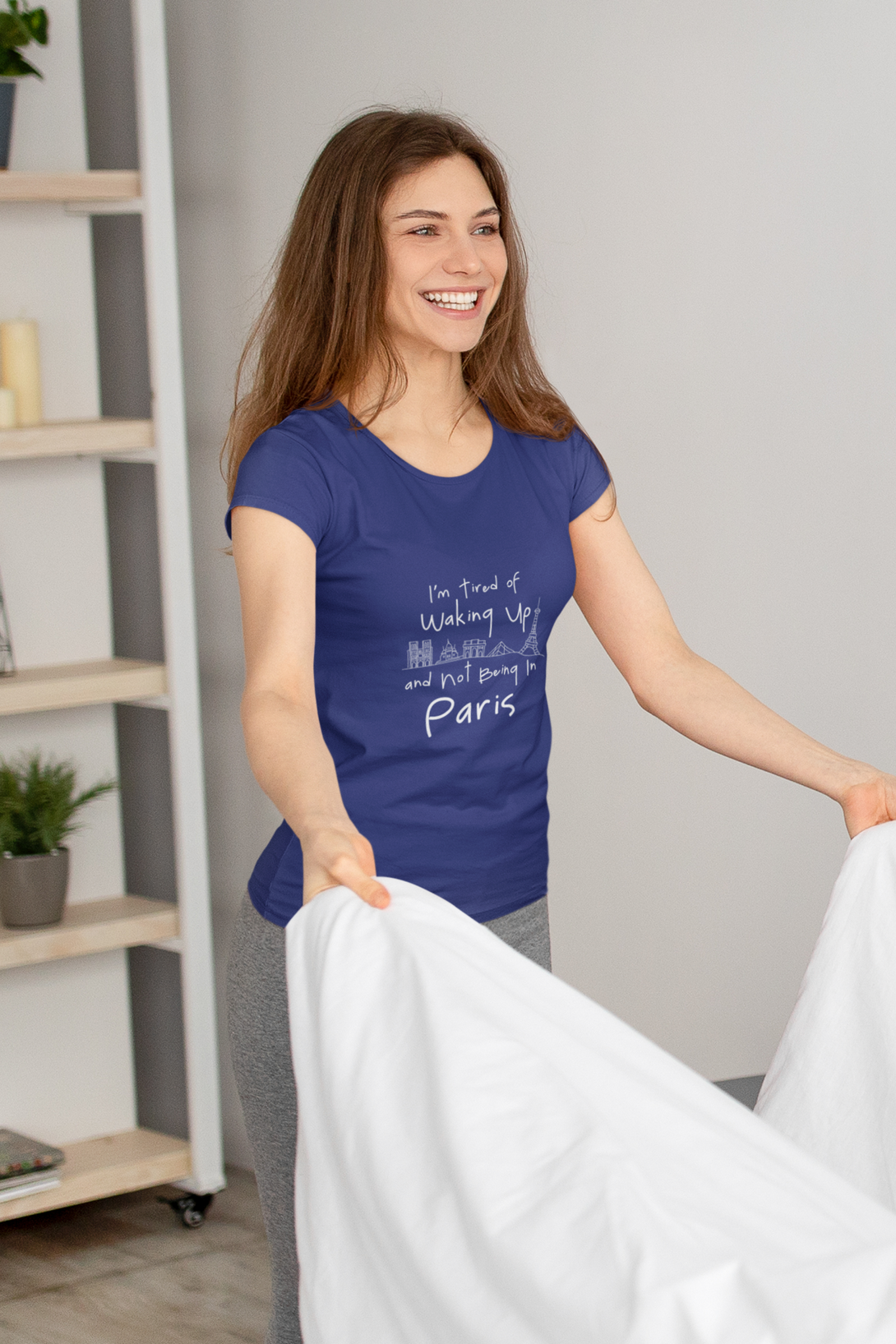 Paris Dreaming Printed Scoop Neck T-Shirt For Women - WowWaves - 5
