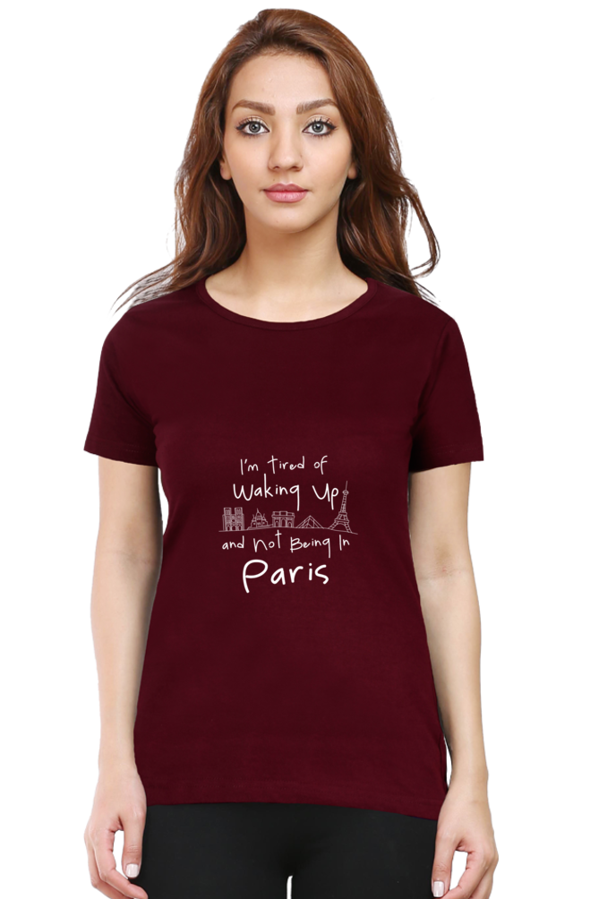 Paris Dreaming Printed Scoop Neck T-Shirt For Women - WowWaves - 7