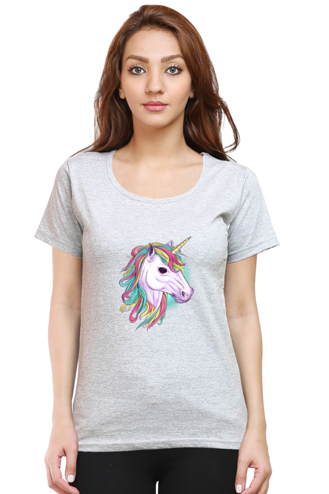 Colorful Unicorn Printed Scoop Neck T-Shirt For Women - WowWaves - 7