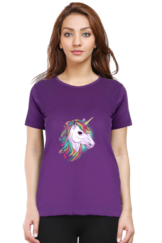 Colorful Unicorn Printed Scoop Neck T-Shirt For Women - WowWaves - 9