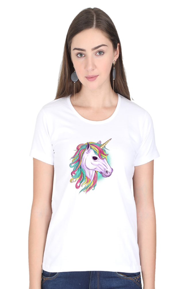 Colorful Unicorn Printed Scoop Neck T-Shirt For Women - WowWaves - 12