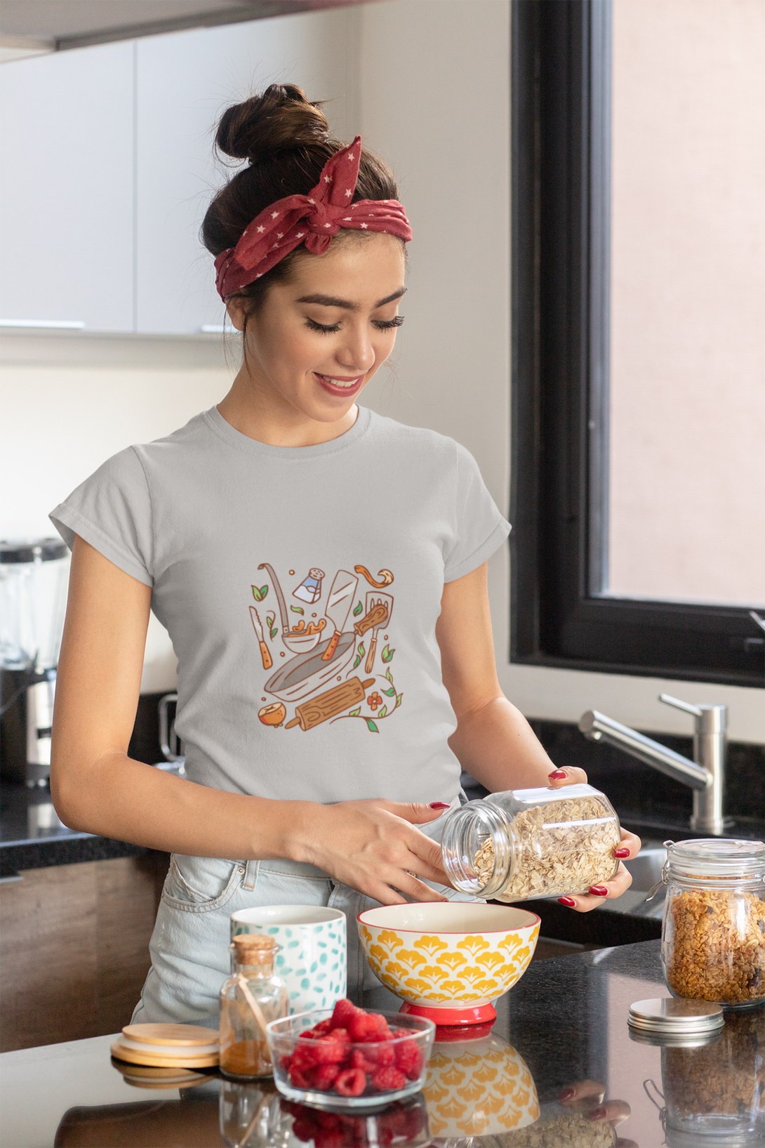 Kitchen Elements Printed T-Shirt For Women - WowWaves - 2