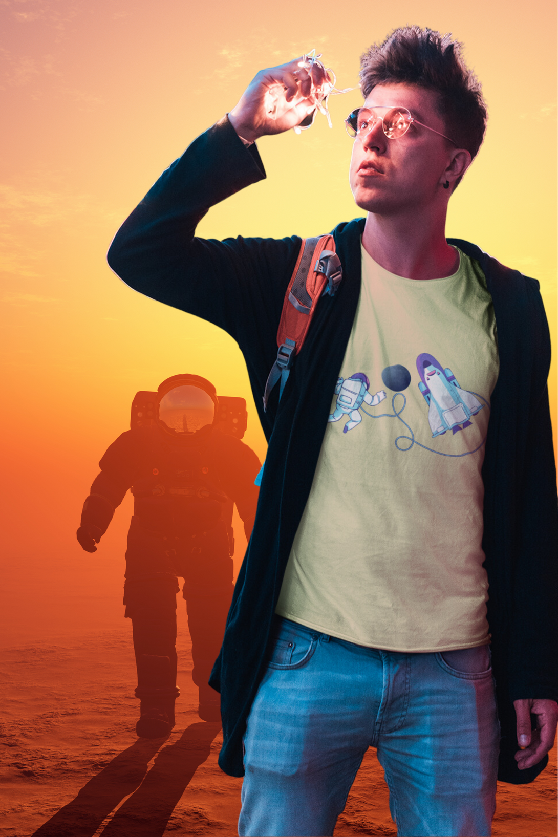 Cosmic Spacewalk Printed T-Shirt For Men - WowWaves - 7