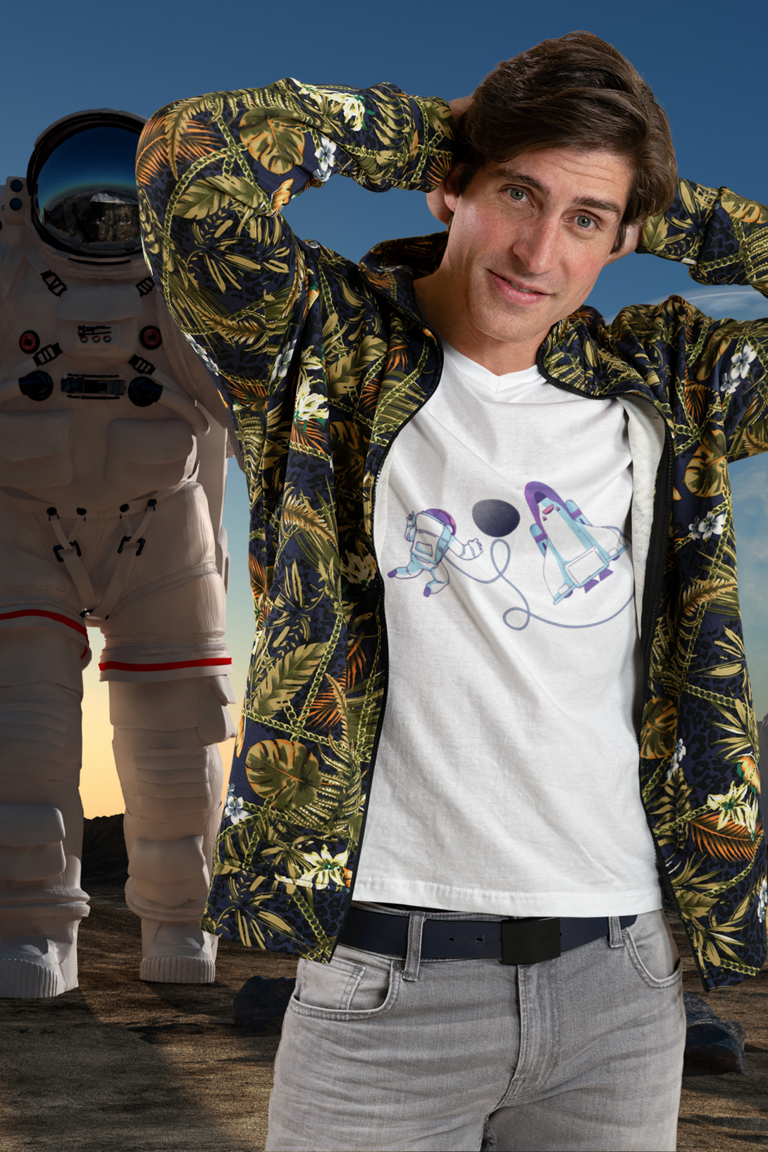 Cosmic Spacewalk Printed T-Shirt For Men - WowWaves - 3