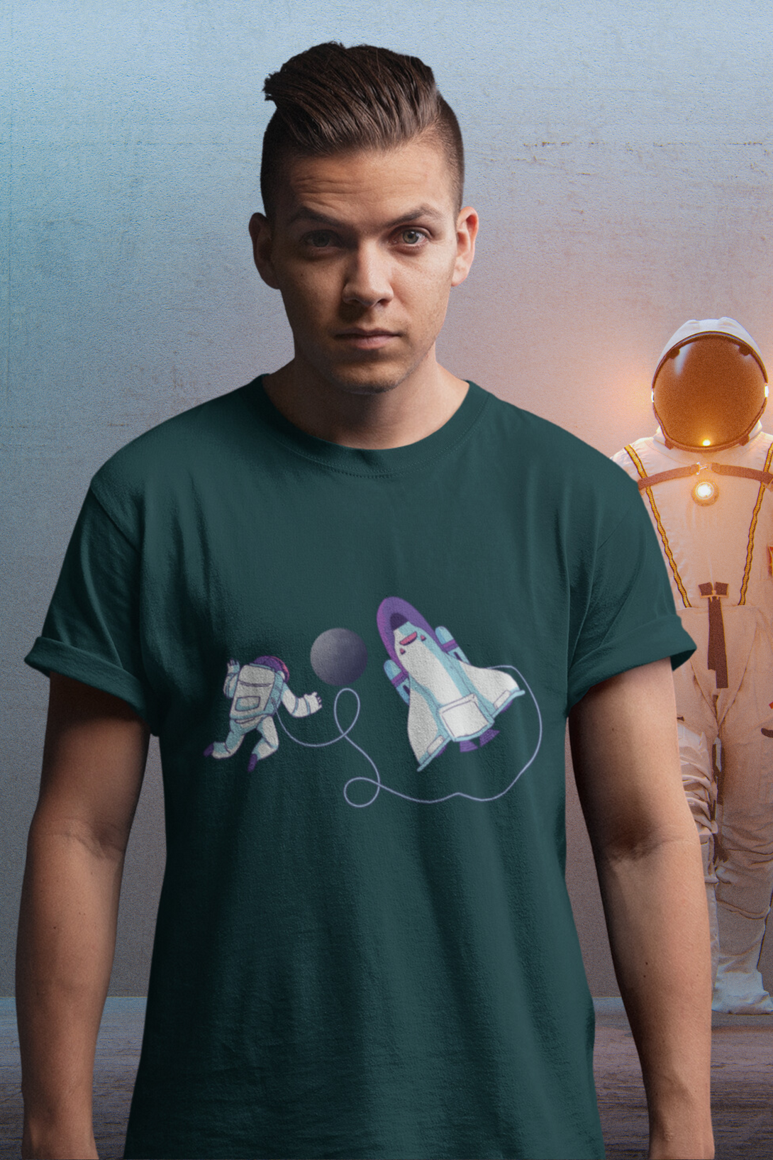 Cosmic Spacewalk Printed T-Shirt For Men - WowWaves - 2