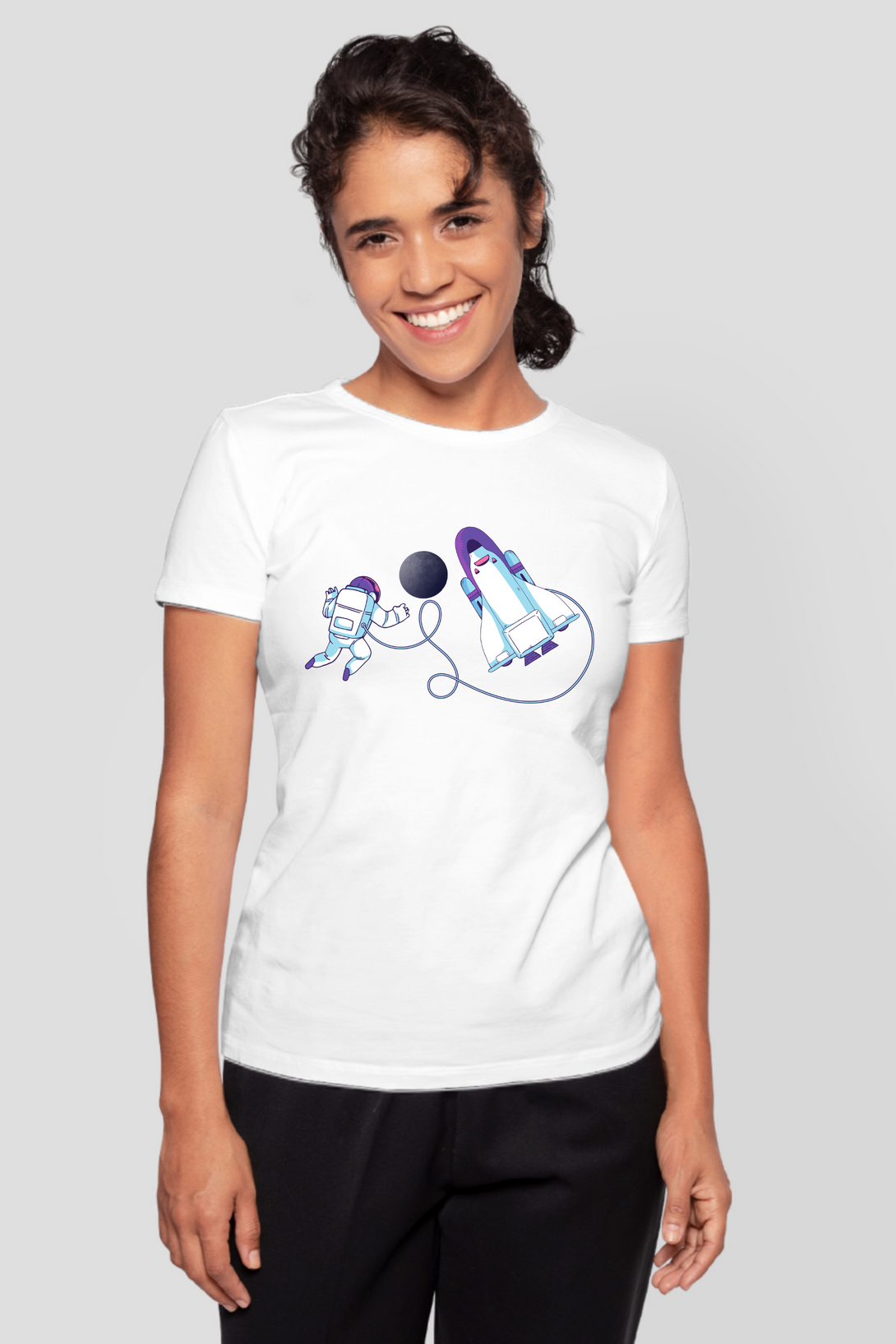 Cosmic Spacewalk Printed T-Shirt For Women - WowWaves - 10
