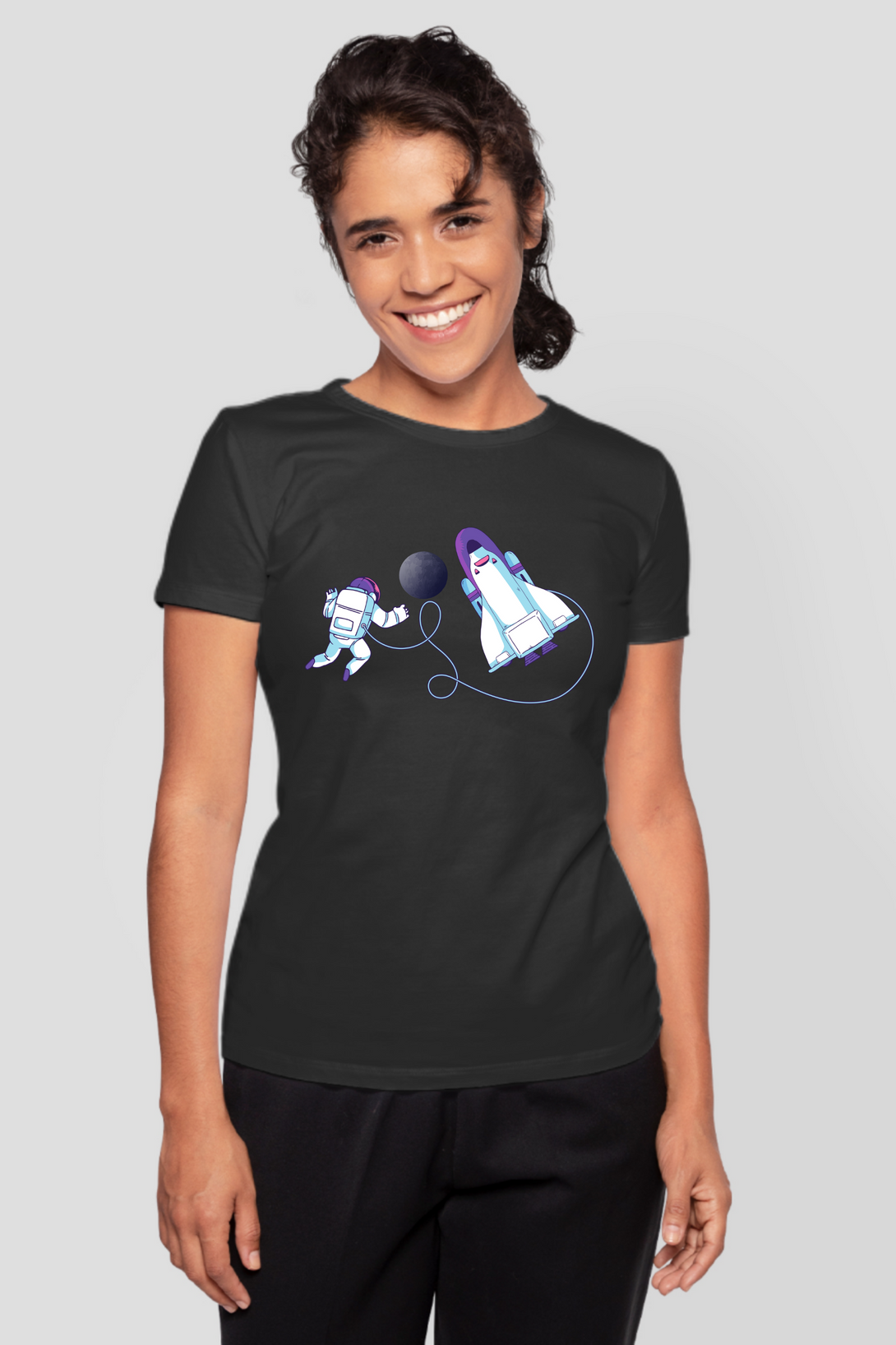 Cosmic Spacewalk Printed T-Shirt For Women - WowWaves - 13