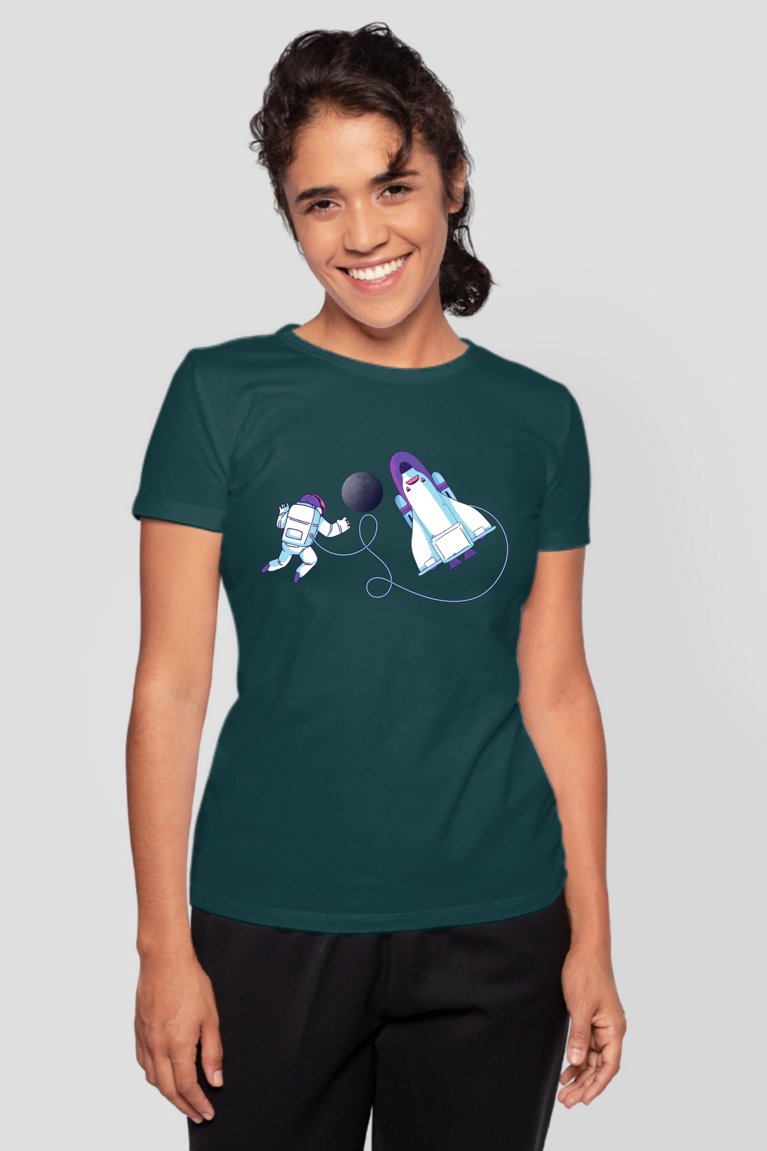 Cosmic Spacewalk Printed T-Shirt For Women - WowWaves - 11