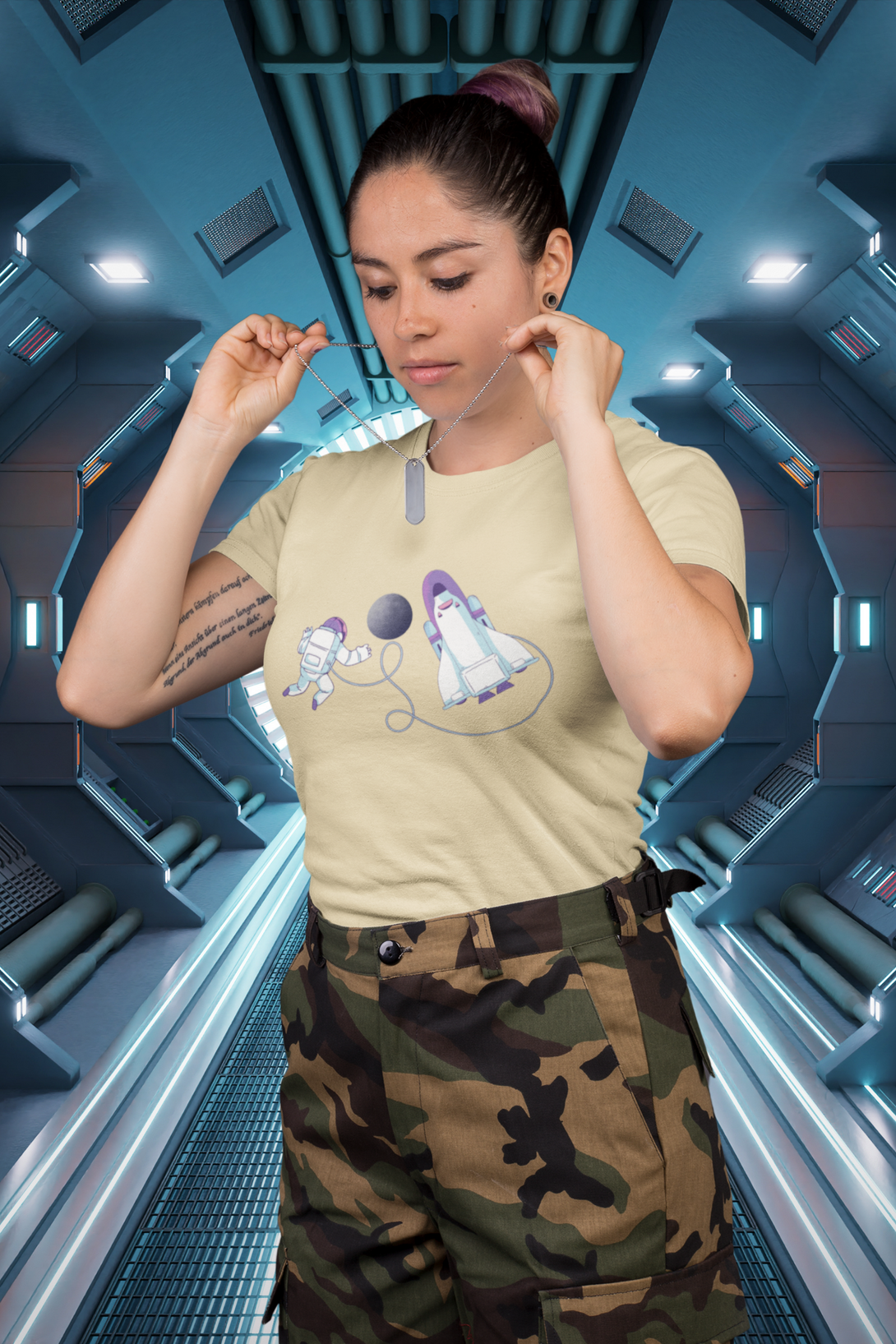 Cosmic Spacewalk Printed T-Shirt For Women - WowWaves - 2