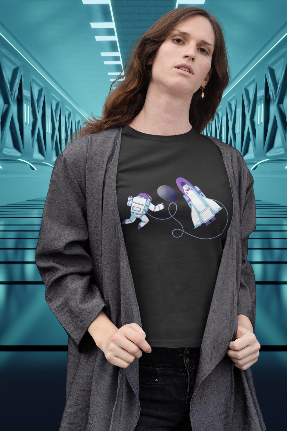 Cosmic Spacewalk Printed T-Shirt For Women - WowWaves - 5